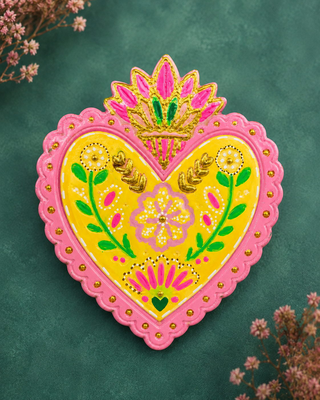 Coração mexicano de cerâmica fria modelo Jardim do Amor
